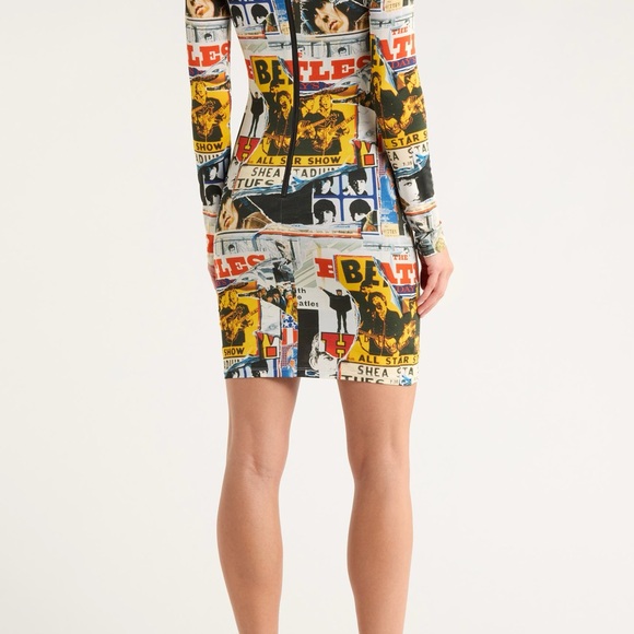 Alice + Olivia Delora Mini Dress The Beatles All Star Show 6 Long Sleeve NWT - - Picture 3 of 4